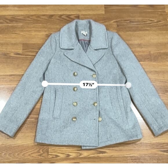 J.Crew Double breasted Gray Wool Blend Peacoat with Gold Buttons Size 4 - Picture 2 of 7